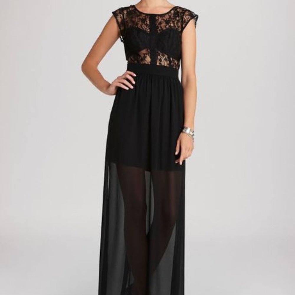 BCBGeneration Black Lace Bodice Sleeveless Open Back Maxi Dress Size 0